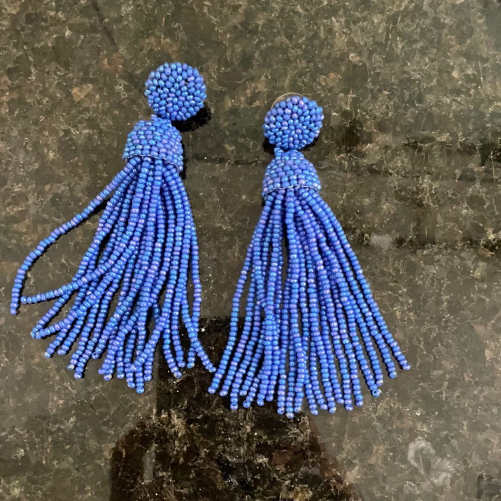 Blue Beaded KJL Drop Earrings